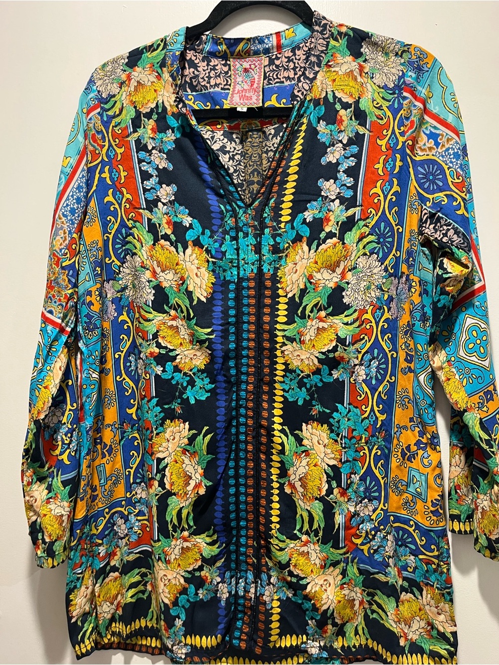 Johnny Was Multicolor Floral Paisley V-Neck Tunic